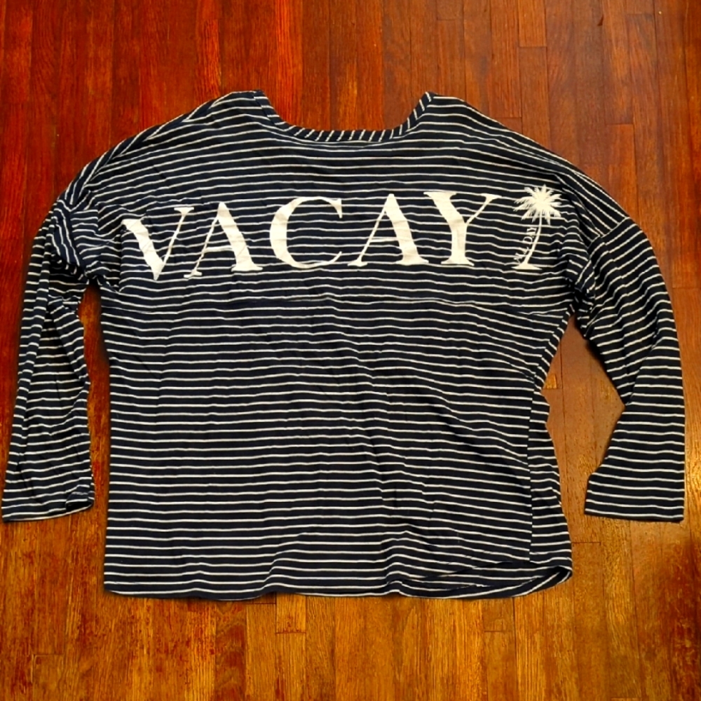 Striped VACAY long sleeve graphic navy and white spirit jersey shirt